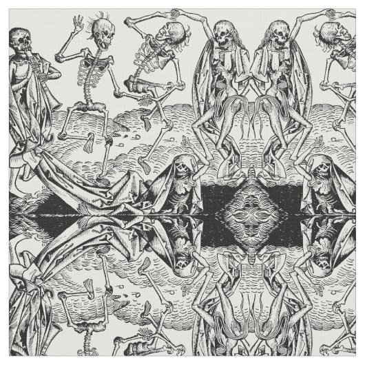 Skeletons Danse Macabre Fabric Stof (Close Up)