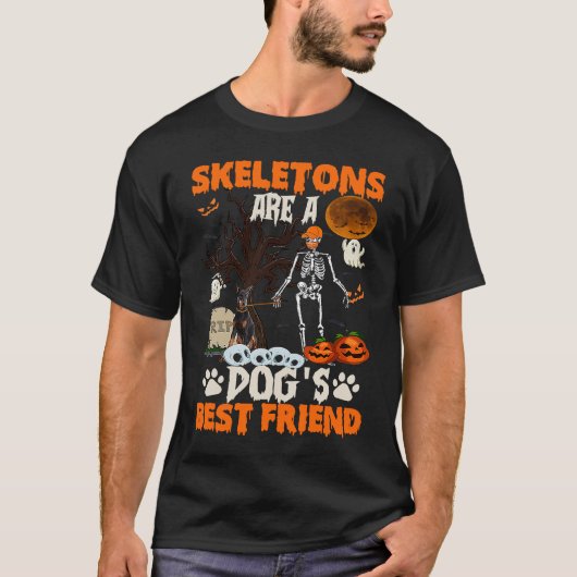 Skeletons Dobermann is vriend van Funny Halloween  T-shirt (Voorkant)