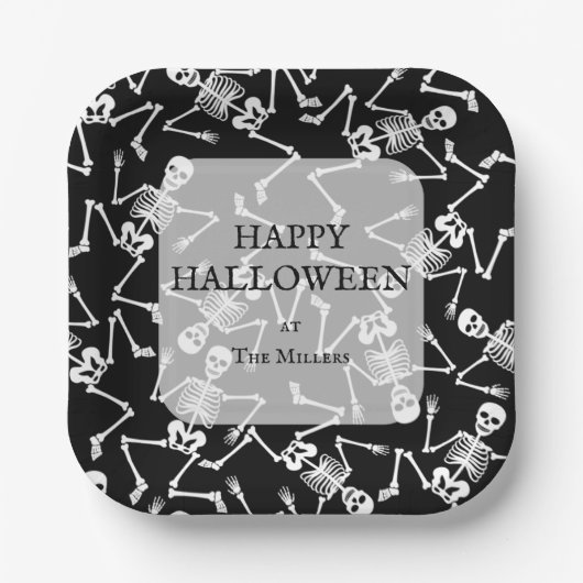 Skeletons Halloween Party Black Papieren Bordje (Voorkant)