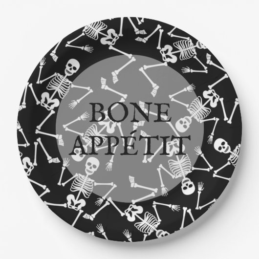 Skeletons Halloween Party Black Papieren Bordje (Voorkant)