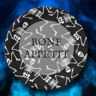 Skeletons Halloween Party Black Papieren Bordje