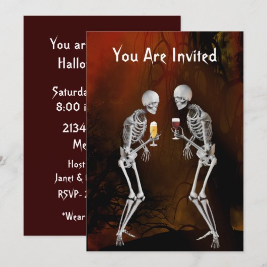 Skeletons Halloween Party Invitation Kaart (Voorkant / Achterkant)