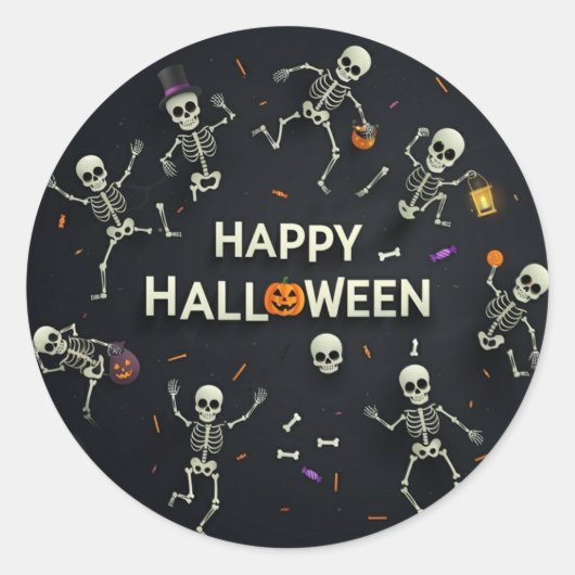 Skeletons Happy Halloween Ronde Sticker (Voorkant)