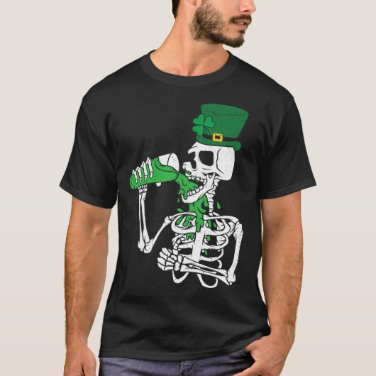 Skeletons Leprechaun Drinking Beer St Patrick s Da T-shirt (Voorkant)
