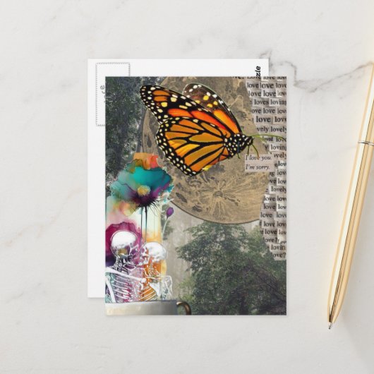 Skeletons Mixed Media Collage Briefkaart (Voorkant / Achterkant in situ)