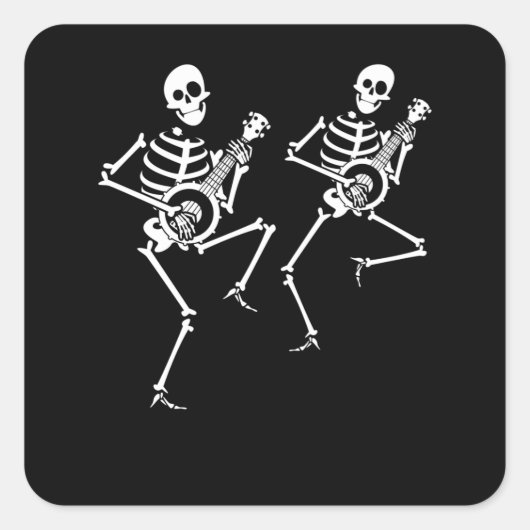Skeletons playing Banjos Bluegrass Folk Music Vierkante Sticker (Voorkant)