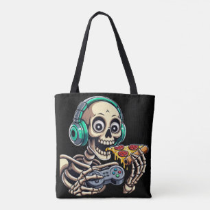 Skeleton's ultieme cheat-dag: Cheesy Pizza Gaming Tote Bag