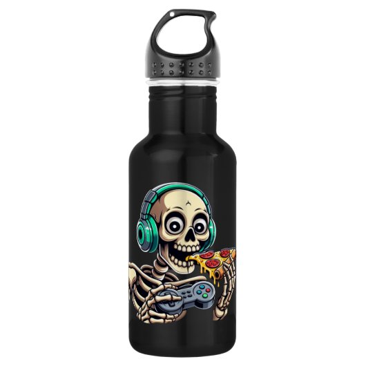Skeleton's ultieme cheat-dag: Cheesy Pizza Gaming Waterfles (Voorkant)