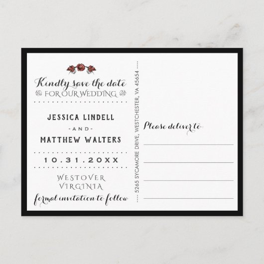 Skeletons Zwart Grijs Wit SAVE THE DATE Aankondigingskaart (Achterkant)