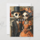Skeletons Zwarte Spinnen Halloween Bruiloft RSVP Kaart (Voorkant)
