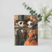 Skeletons Zwarte Spinnen Halloween Bruiloft RSVP Kaart (Staand voorkant)