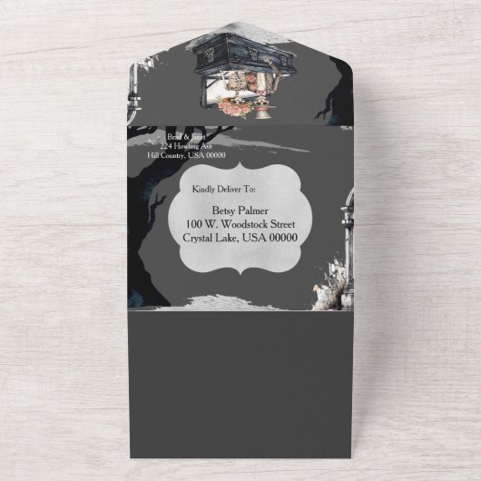 skeletpaar bruiloft all in one uitnodiging (Buitenkant)