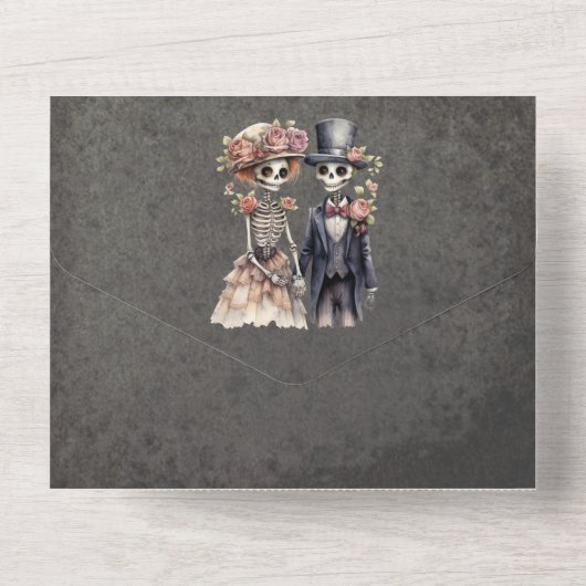 skeletpaar bruiloft all in one uitnodiging (Achterkant)