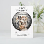 skeletpaar bruiloft RSVP kaartje (Staand voorkant)