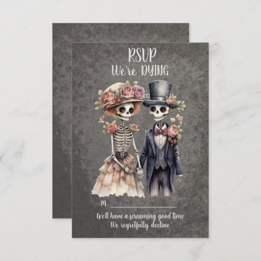 skeletpaar bruiloft RSVP kaartje (Voorkant / Achterkant)