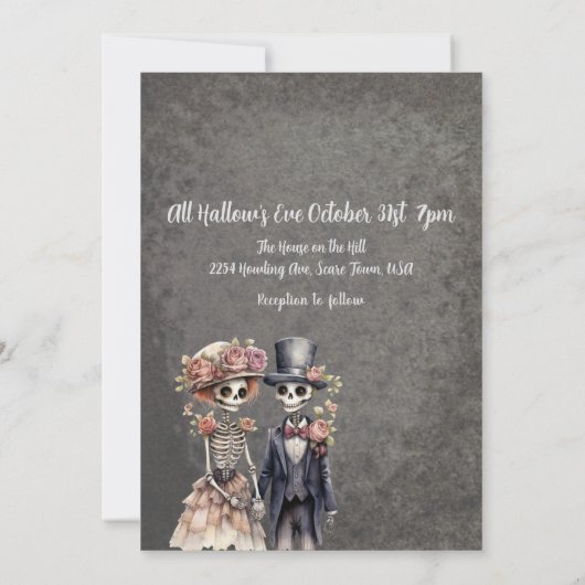 Skeletpaar bruiloft uitnodiging (Achterkant)