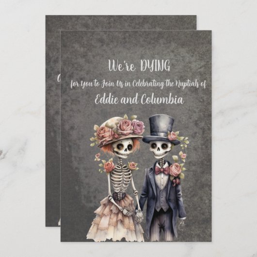 Skeletpaar bruiloft uitnodiging (Voorkant / Achterkant)