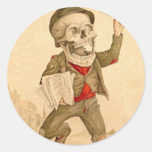 Skeletpaperboy Ronde Sticker (Voorkant)