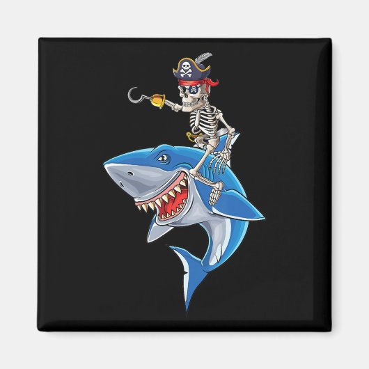 Skeletpiraten Riding Shark Cute Boys Halloween Magneet (Voorkant)