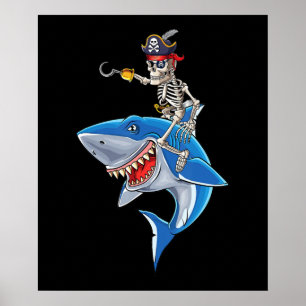 Skeletpiraten Riding Shark Cute Boys Halloween Poster