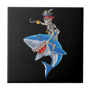Skeletpiraten Riding Shark Cute Boys Halloween Tegeltje