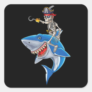 Skeletpiraten Riding Shark Cute Boys Halloween Vierkante Sticker
