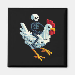 Skeletrijdende kip blokstijl pixelart gami magneet