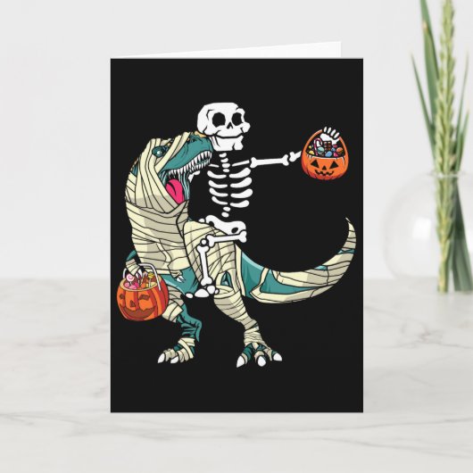 Skeletrijdende mummie dinosaurus T Rex Halloween p Kaart (Voorkant)