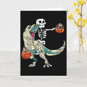 Skeletrijdende mummie dinosaurus T Rex Halloween p Kaart (Gele Bloem)