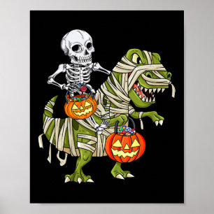 Skeletrijdende mummie dinosaurus T Rex Halloween p Poster