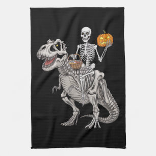 Skeletrijdende mummie dinosaurus T rex Halloween Theedoek
