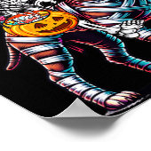 Skeletrijdende Mummie Pitbull Hond Halloween Grapp Poster (Hoek)
