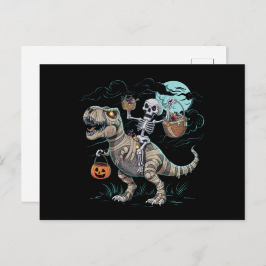 Skeletrog Dinosaur T rex Halloween Pumpkin Briefkaart (Voorkant / Achterkant)