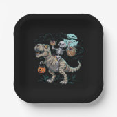 Skeletrog Dinosaur T rex Halloween Pumpkin Papieren Bordje (Voorkant)