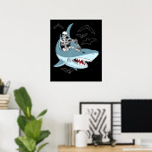 Skeletrog Riding Shark Funny Halloween Gifts Poster (Thuiskantoor)