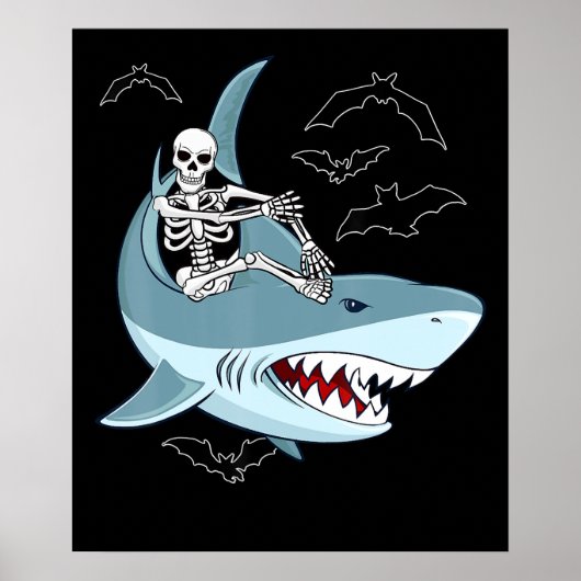 Skeletrog Riding Shark Funny Halloween Gifts Poster (Voorkant)