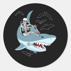 Skeletrog Riding Shark Funny Halloween Gifts Ronde Sticker