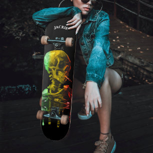 Skeletschedel met brandende sigaretten van Gogh Persoonlijk Skateboard