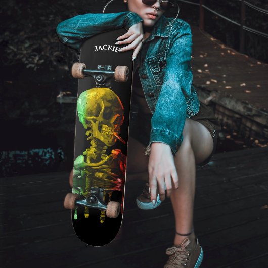 Skeletschedel met brandende sigaretten van Gogh Persoonlijk Skateboard