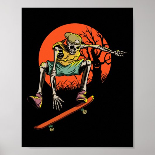 Skeletskater in halloween met skateboard poster (Voorkant)