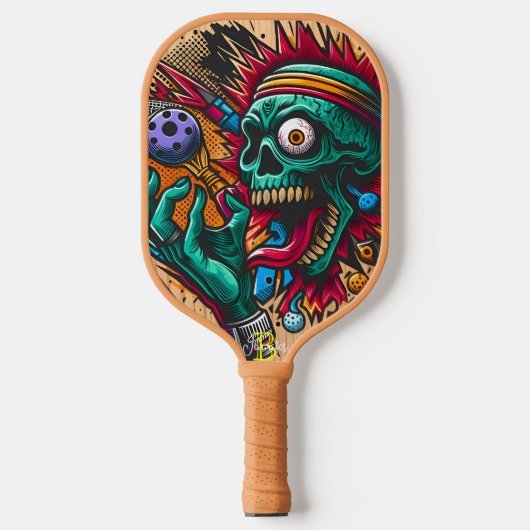 Skeletslam: Racquet Skeleton Wood Art Afbeelding Pickleball Paddle (Voorkant)