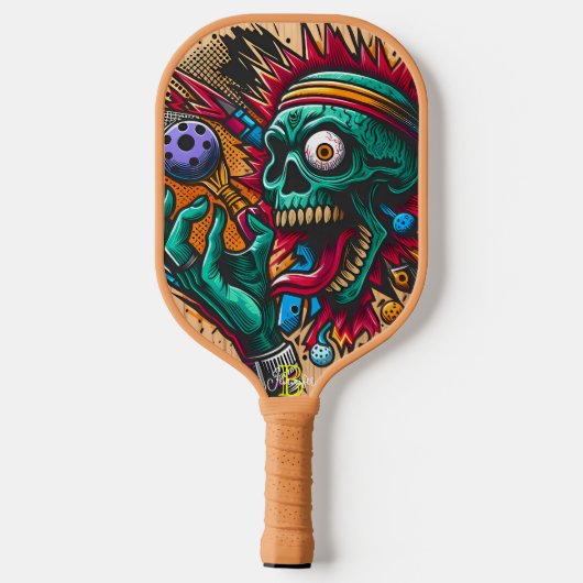 Skeletslam: Racquet Skeleton Wood Art Afbeelding Pickleball Paddle (Achterkant)