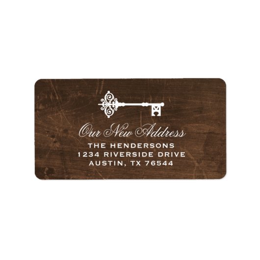 skeletsleutel | Rustic Faux Wood Nieuw adres Etiket (Voorkant)