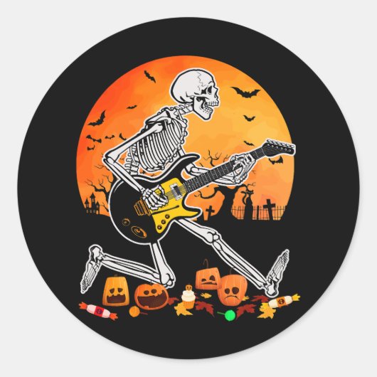 Skeletspeling gitaar Halloween Electric AC Ronde Sticker (Voorkant)