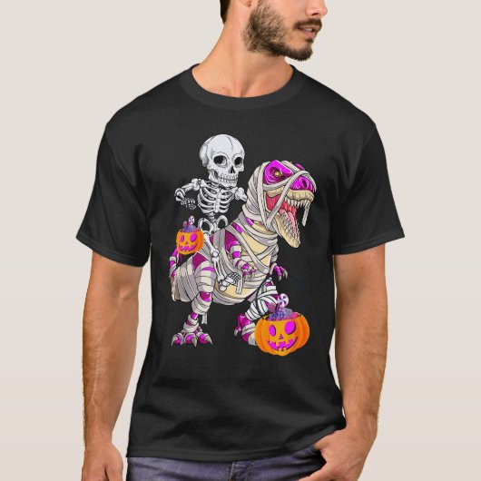 Skeletspieren Dinosaur T Rex Halloween Pin T-shirt (Voorkant)