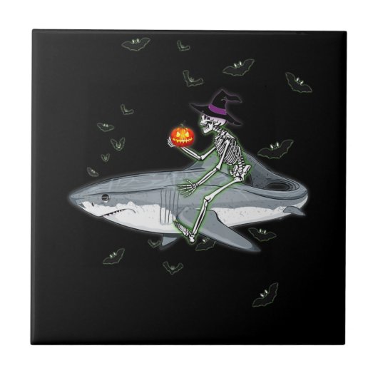Skeletspieren - Funny Halloween Shark Gift Tegeltje (Voorkant)