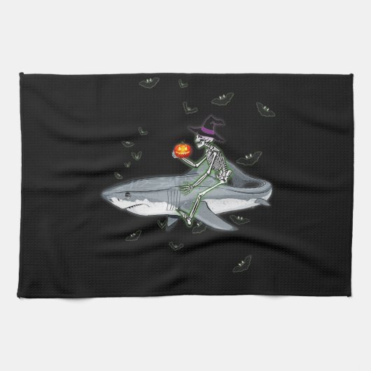 Skeletspieren - Funny Halloween Shark Gift Theedoek (Horizontaal)