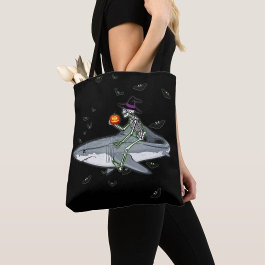 Skeletspieren - Funny Halloween Shark Gift Tote Bag (Dichtbij)