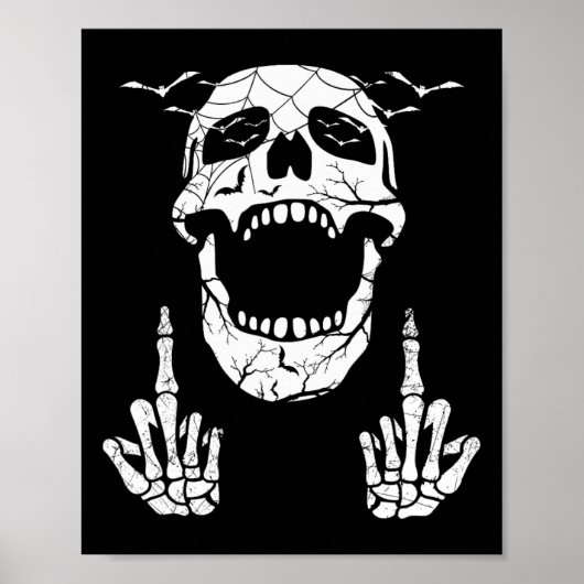 Skeletspieren Hand Halloween Botten Middelvinger V Poster (Voorkant)