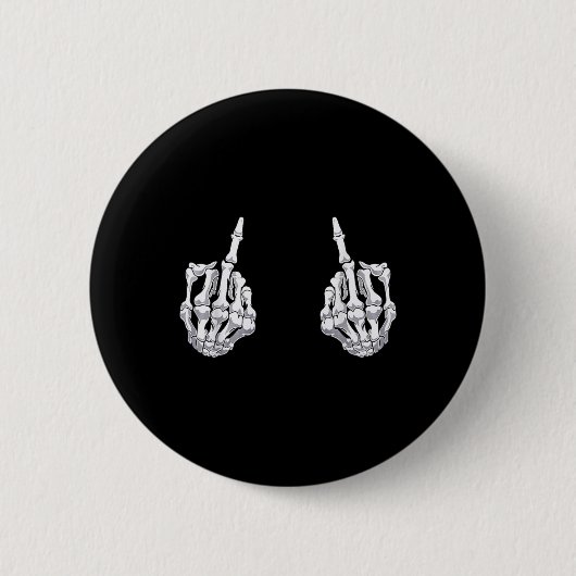 Skeletspieren Hand Halloween Botten Middelvinger V Ronde Button 5,7 Cm (Voorkant)